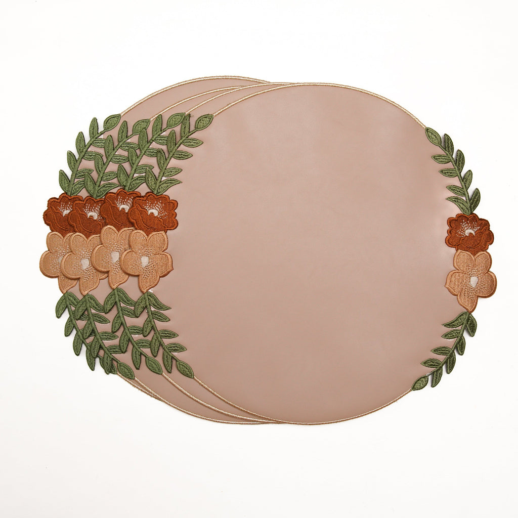 JASMINE BEIGE ROUND FAUX LEATHER PLACEMAT (Set Of 4)