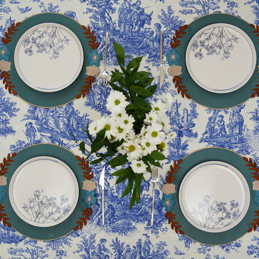 JASMINE BLUE ROUND FAUX LEATHER PLACEMAT (Set Of 4)