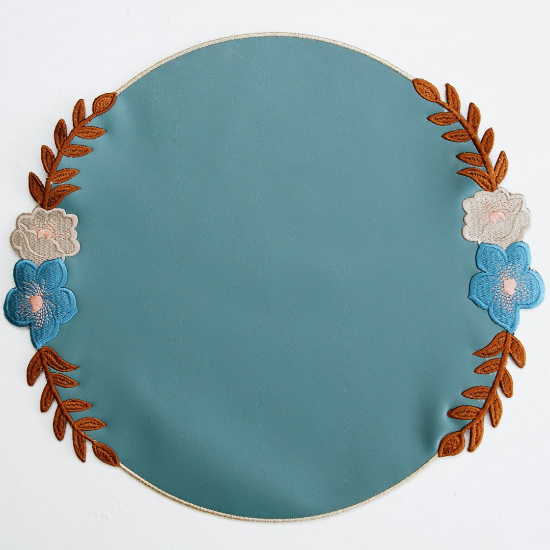 JASMINE BLUE ROUND FAUX LEATHER PLACEMAT (Set Of 4)
