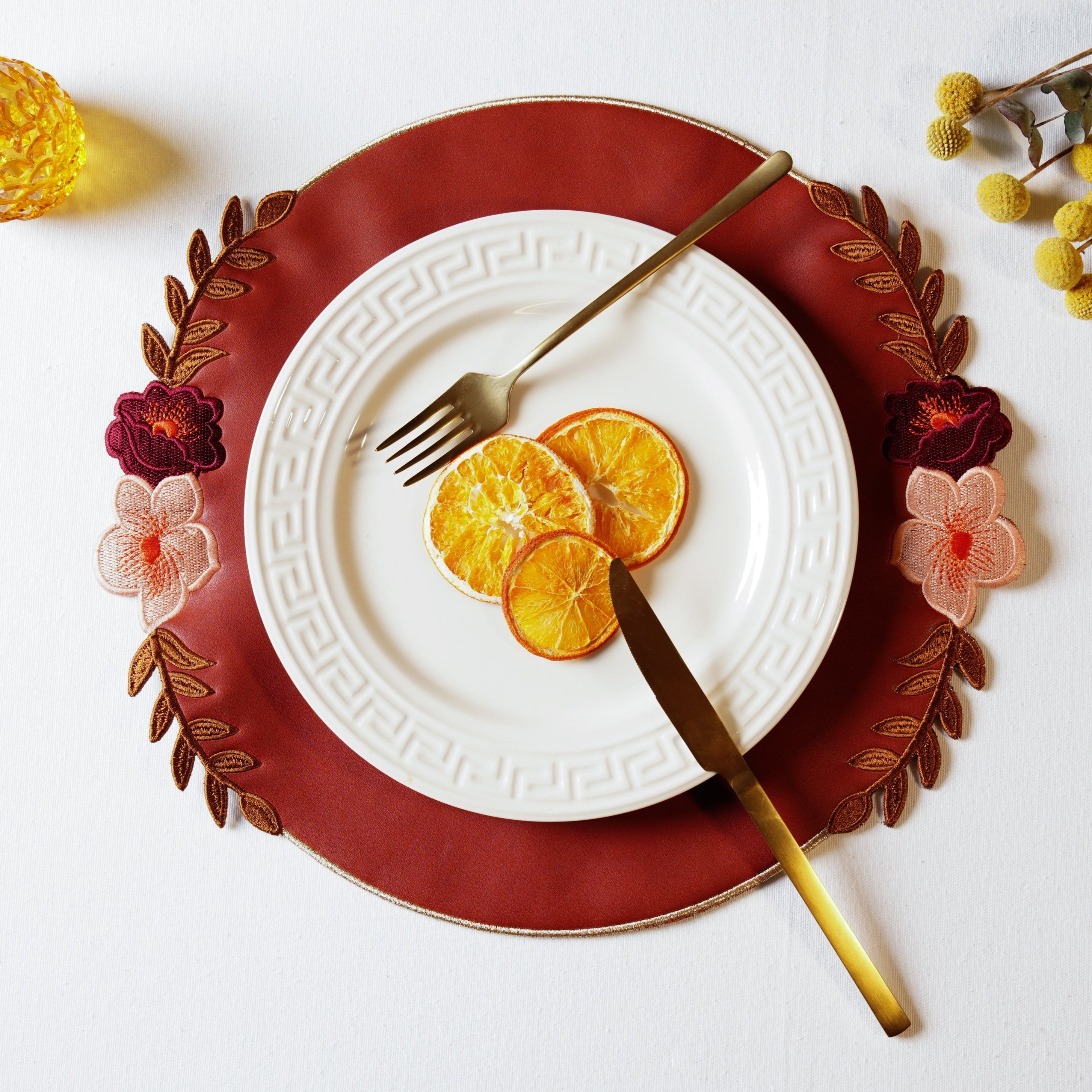 JASMINE DARK ORANGE ROUND FAUX LEATHER PLACEMAT (Set Of 4)