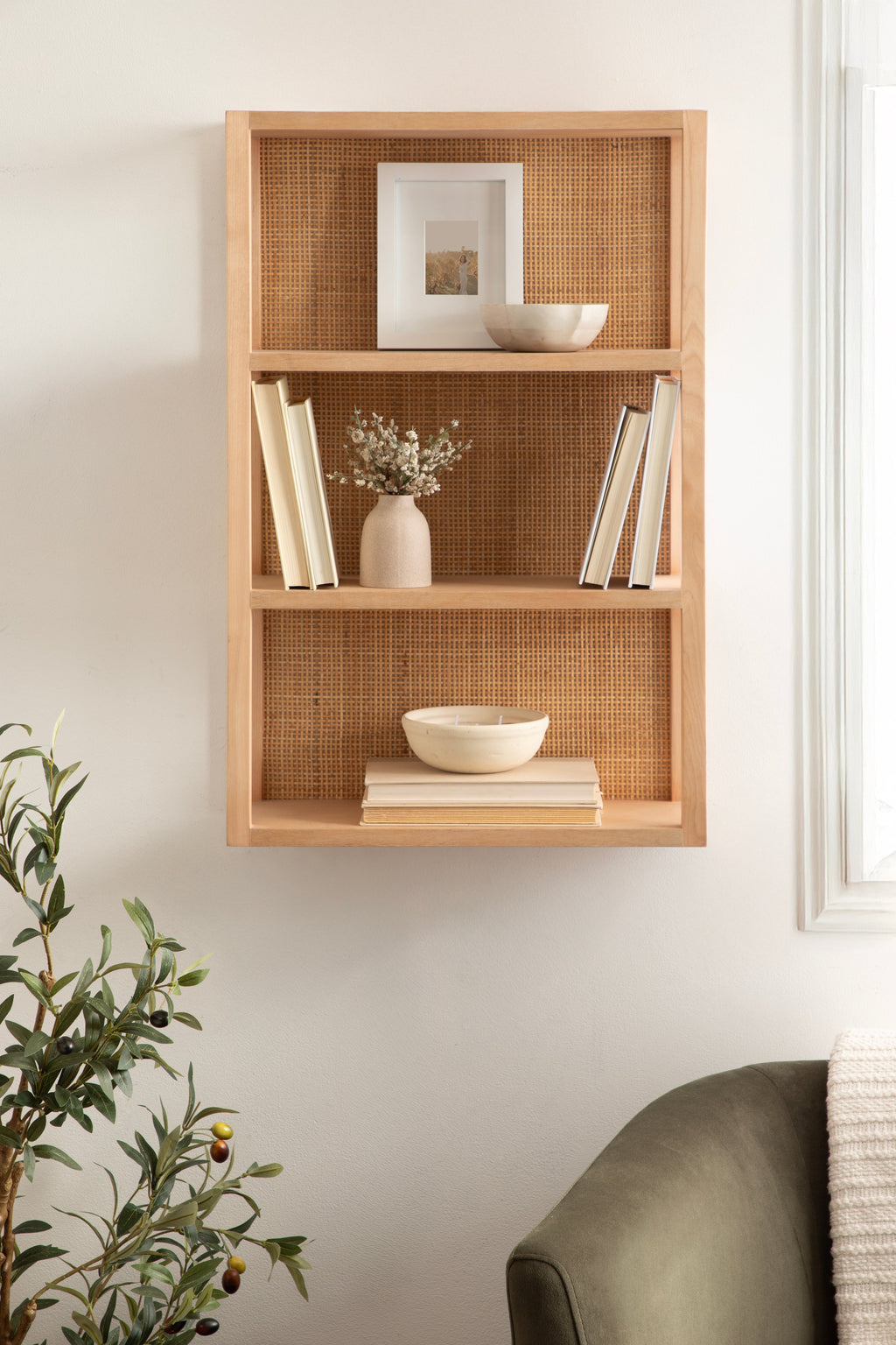 Ori Rattan/Wood Wall Shelf