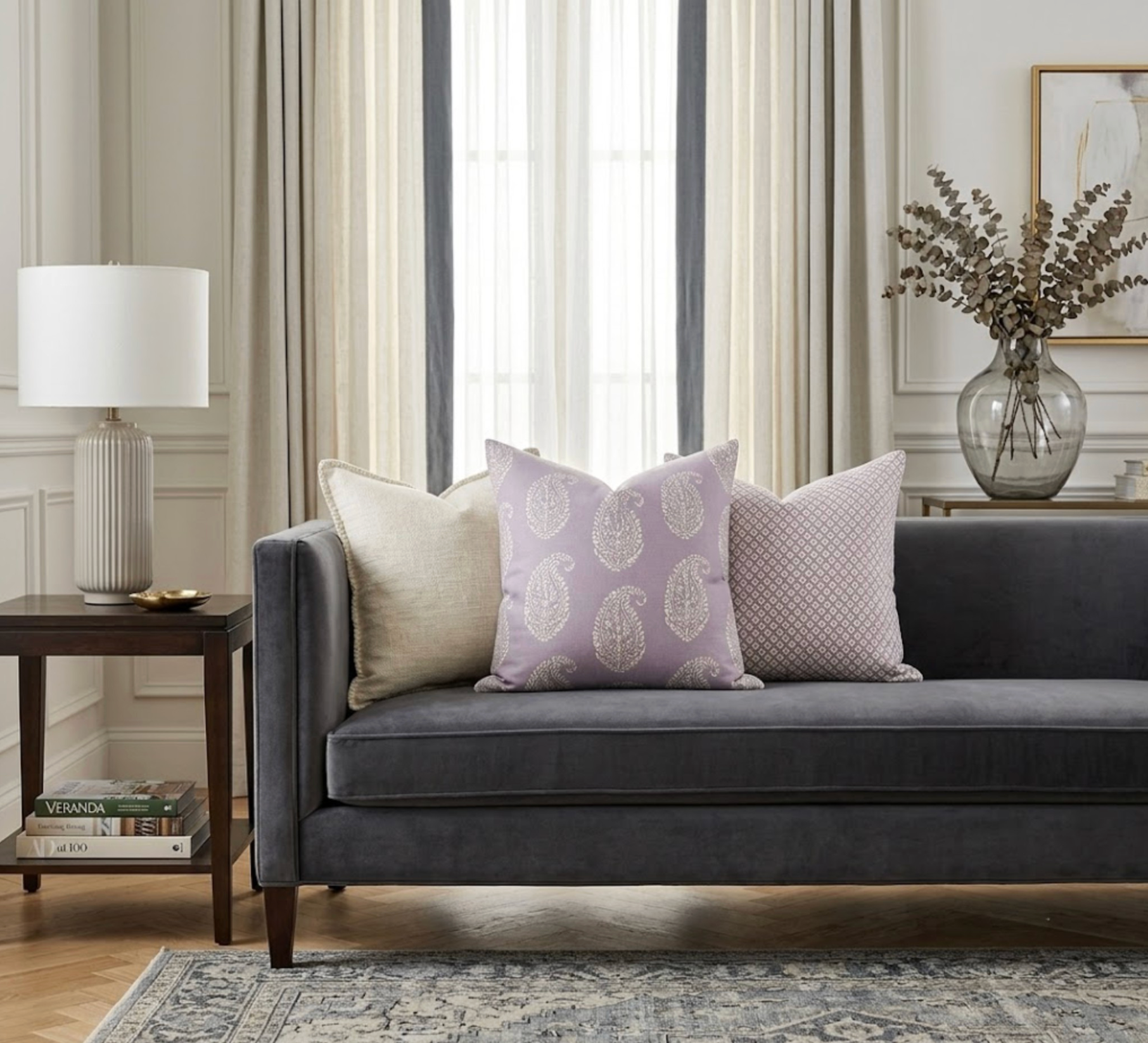 Kashmir Paisley Pillow Cover in Lilac Purple, Peter Dunham Textiles