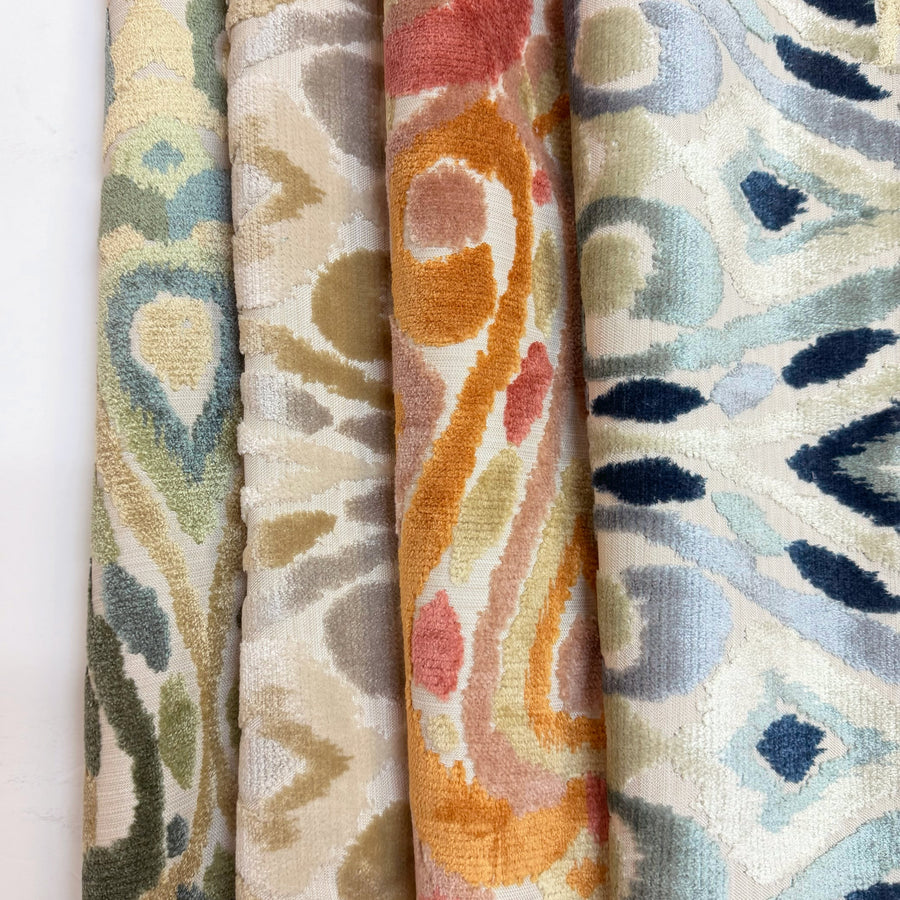 Kasuri Teardrop Cut Velvet Upholstery Fabric