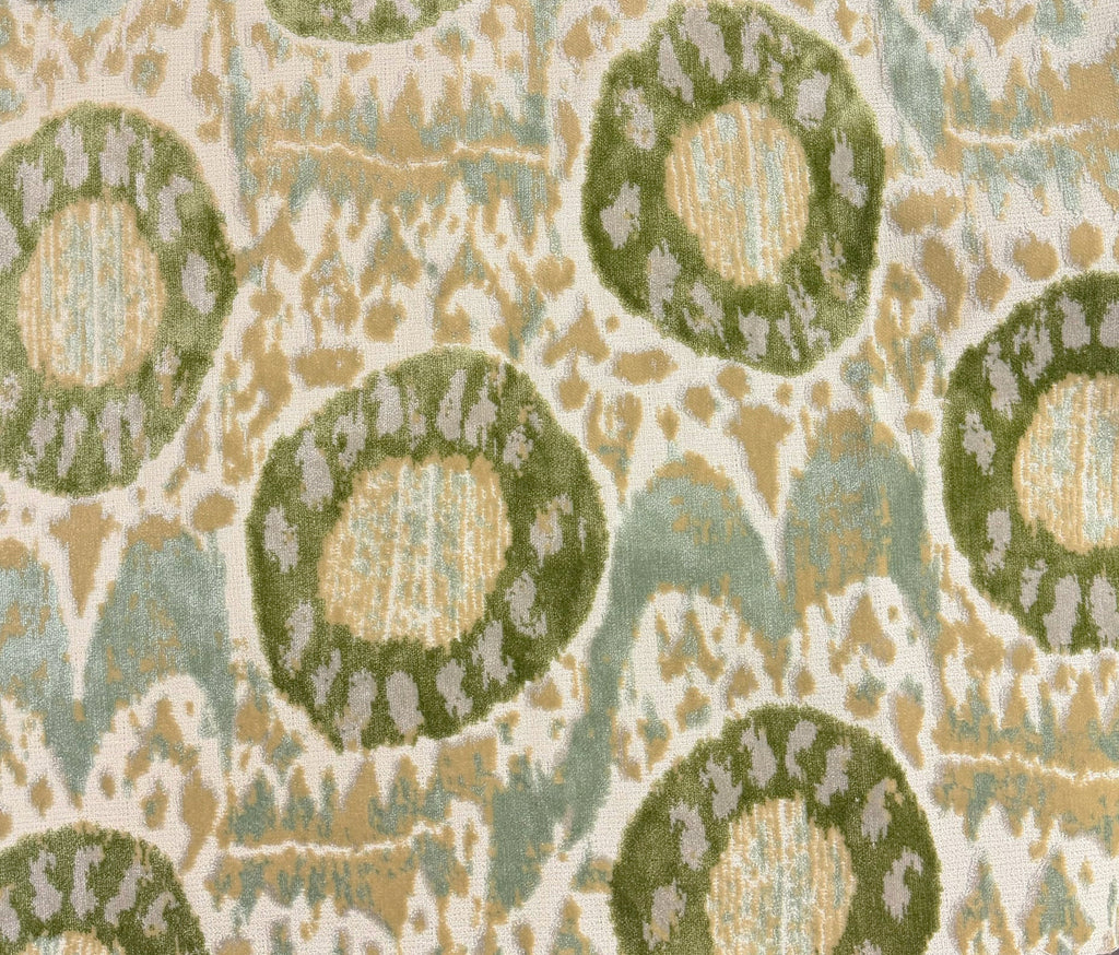 KAYA -IKAT EFFECT DESIGNER PATTERN CUT VELVET UPHOLSTERY FABRIC BY THE YARD