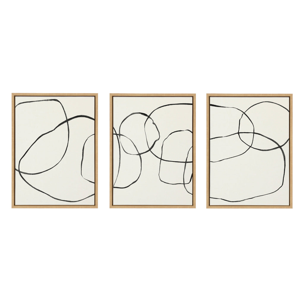 Sylvie Dancing Circles BW Framed Canvas by Teju Reval of SnazzyHues