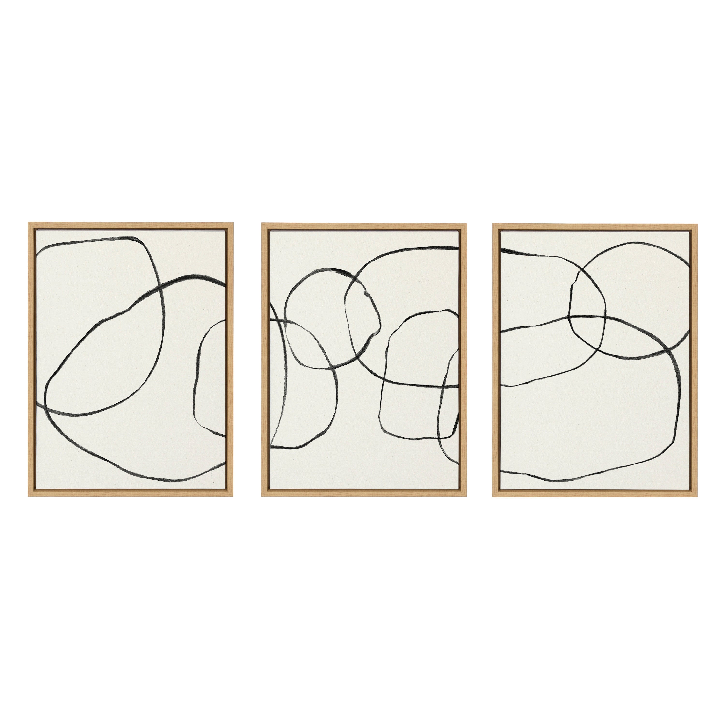 Sylvie Dancing Circles BW Framed Canvas by Teju Reval of SnazzyHues