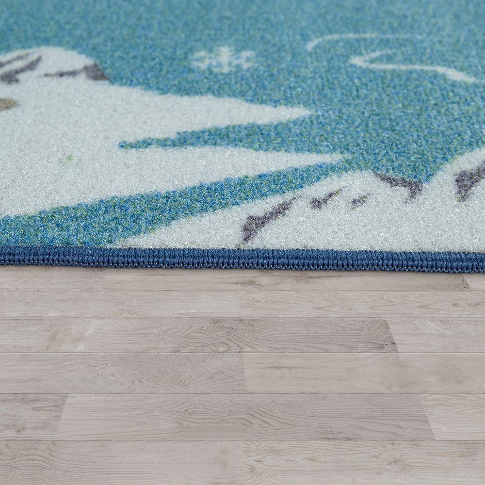 Kids Play Rug for Nursery World map with Animals in blue