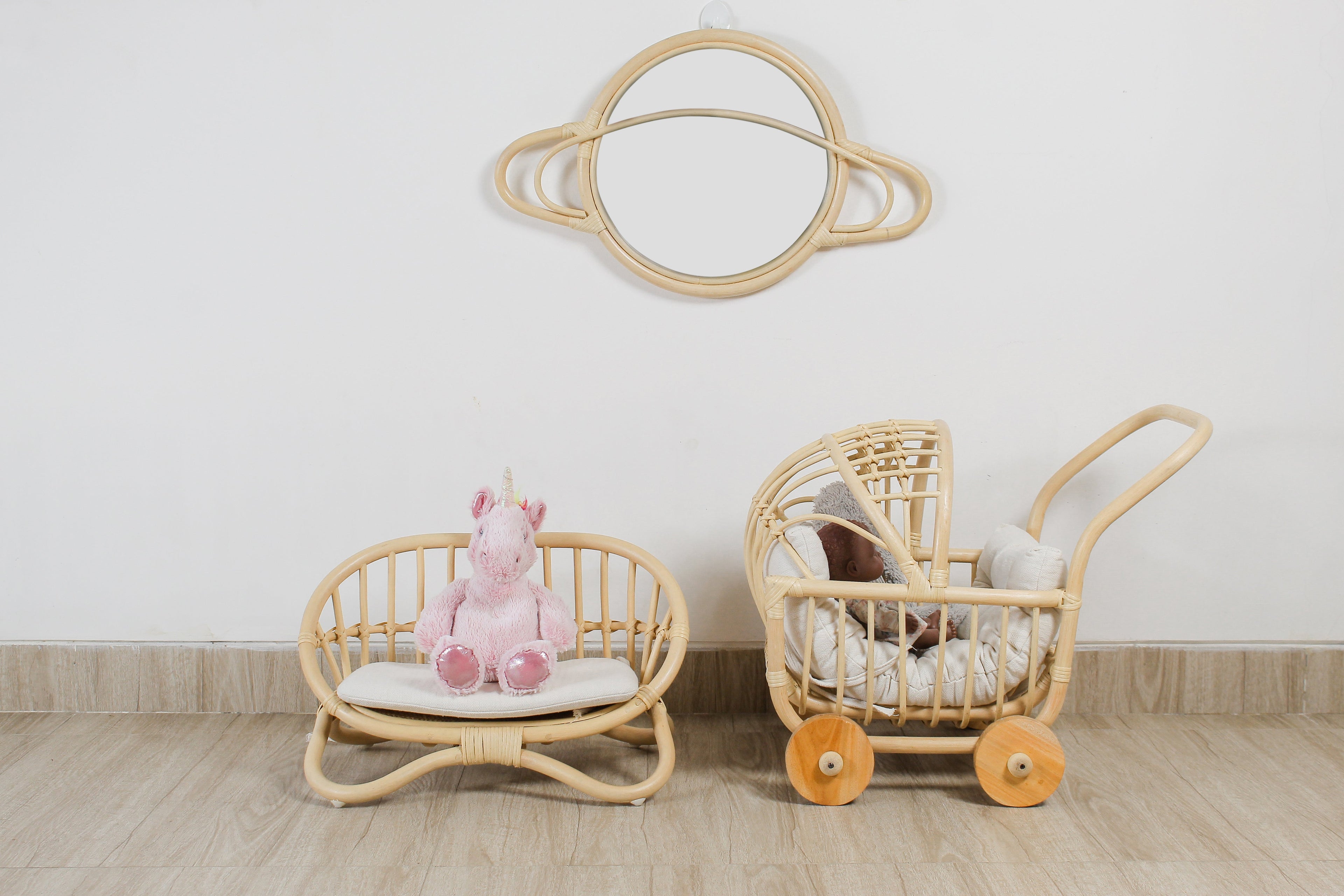 Natural Rattan Saturn Mirror