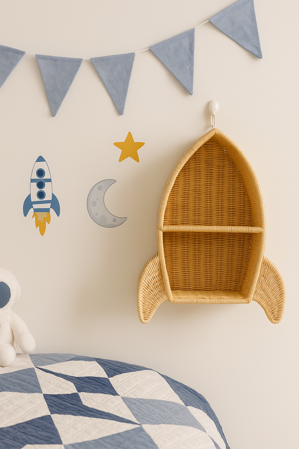 Natural Rattan Rocket Wall Shelf