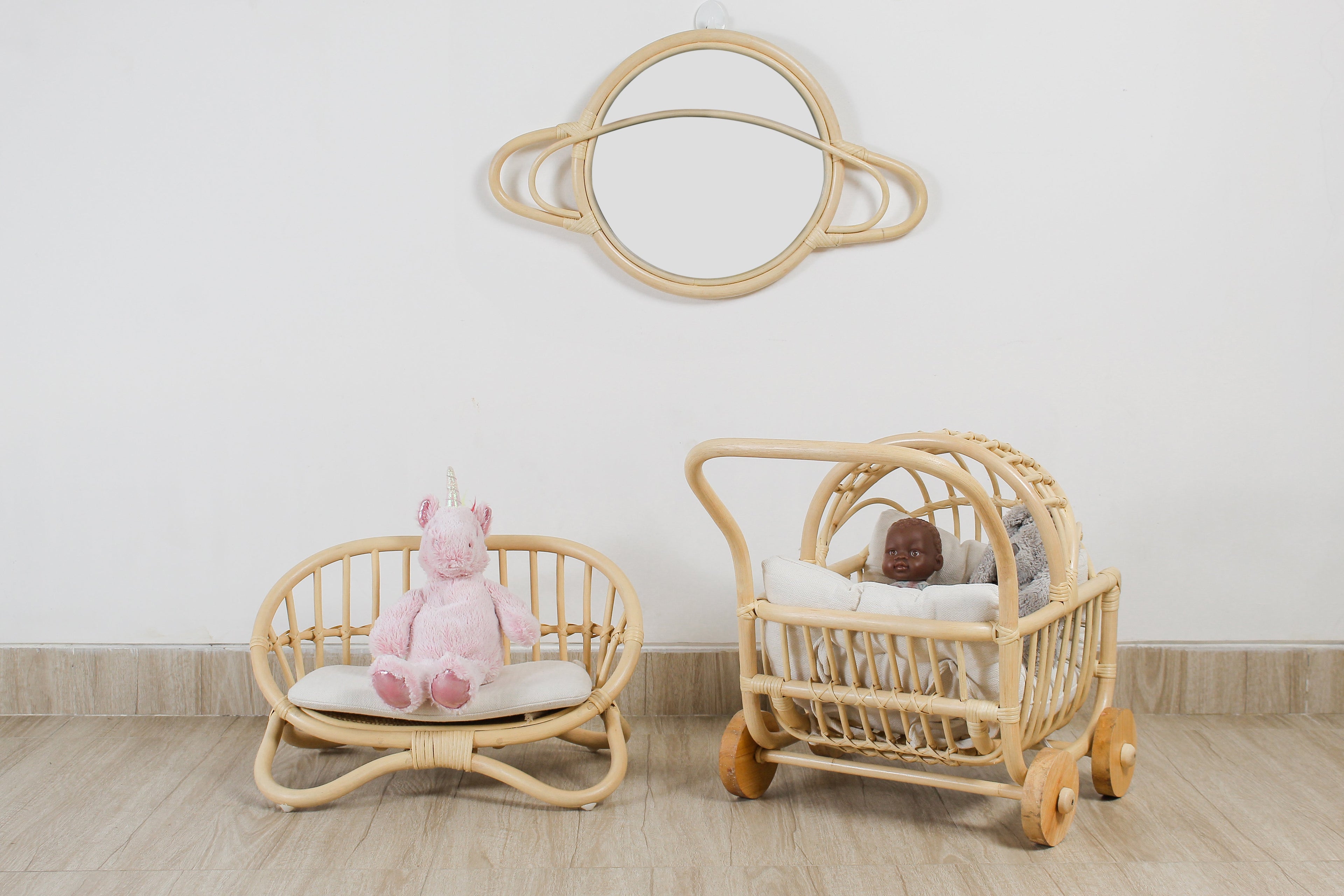 Natural Rattan Saturn Mirror