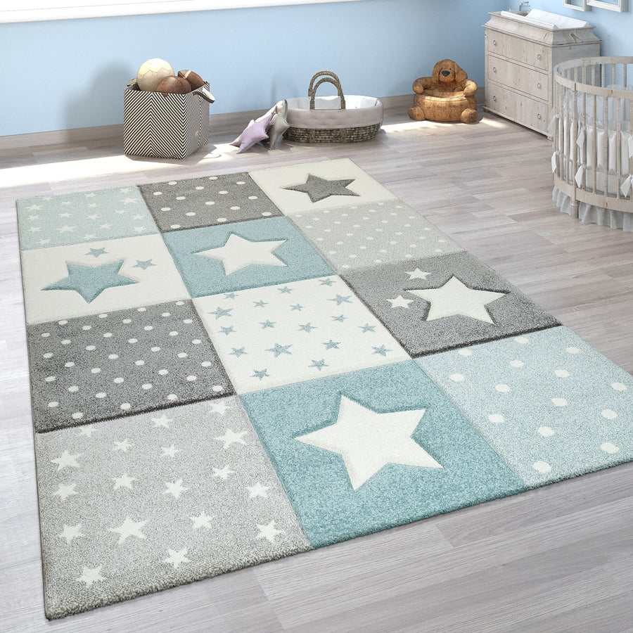 Cosmo Checkered Nursery Rug — Pastel Blue