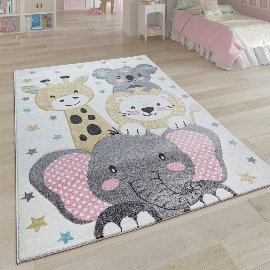 Elaya Happy Animals Cream Nursery Rug