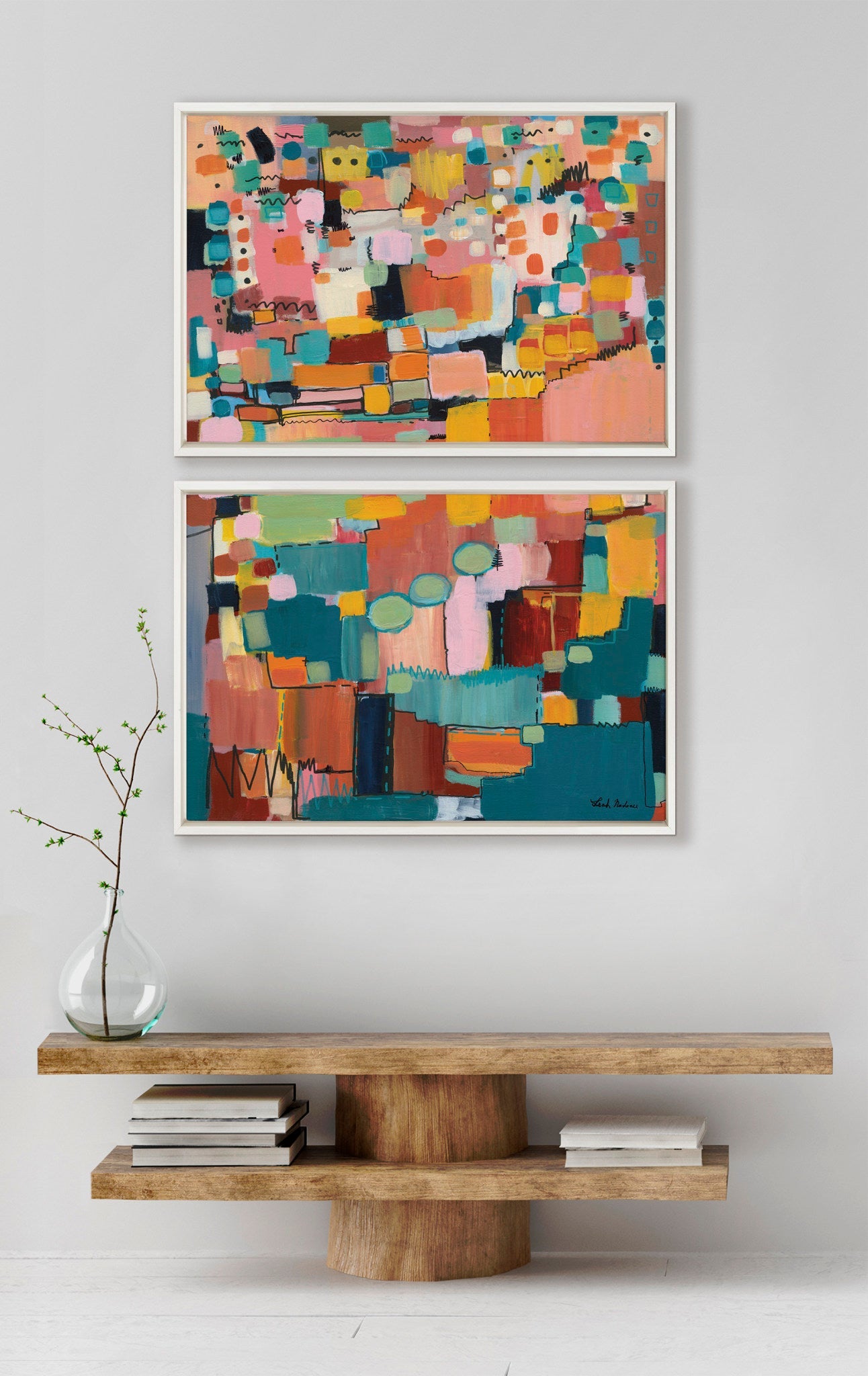 Sylvie Sunset Fiesta Set No 1 and Sunset Fiesta Set No 2 Framed Canvas Set by Leah Nadeau
