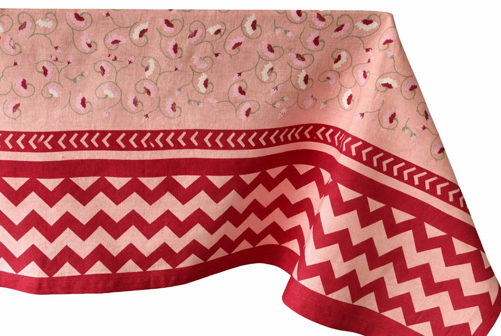 La Leccia Zig-Zag Tablecloth in Dark Pink