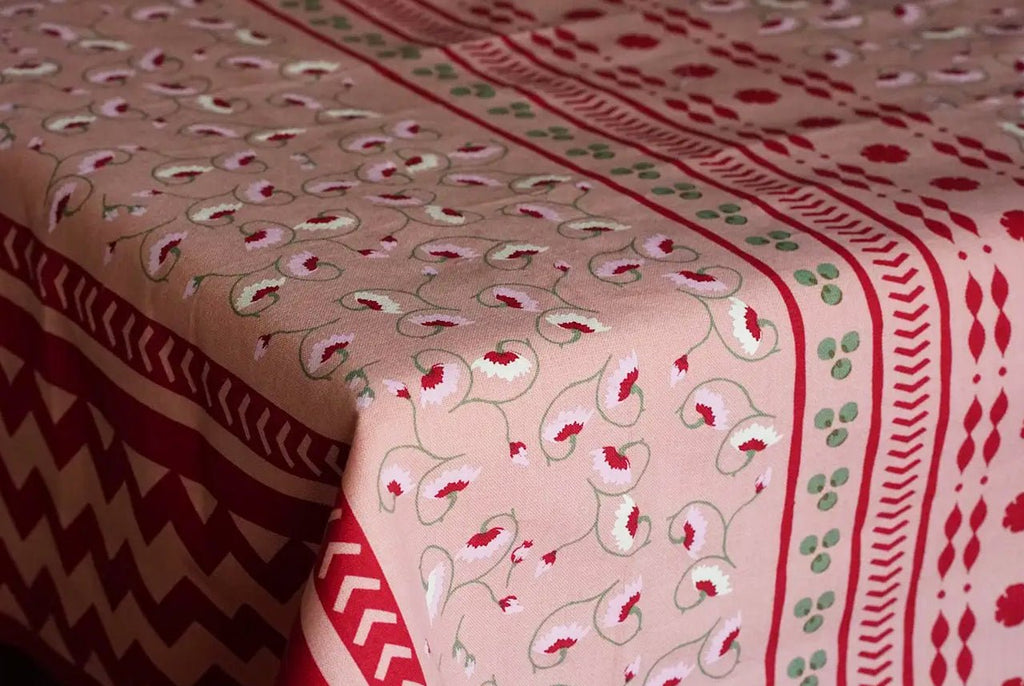 La Leccia Zig-Zag Tablecloth in Dark Pink