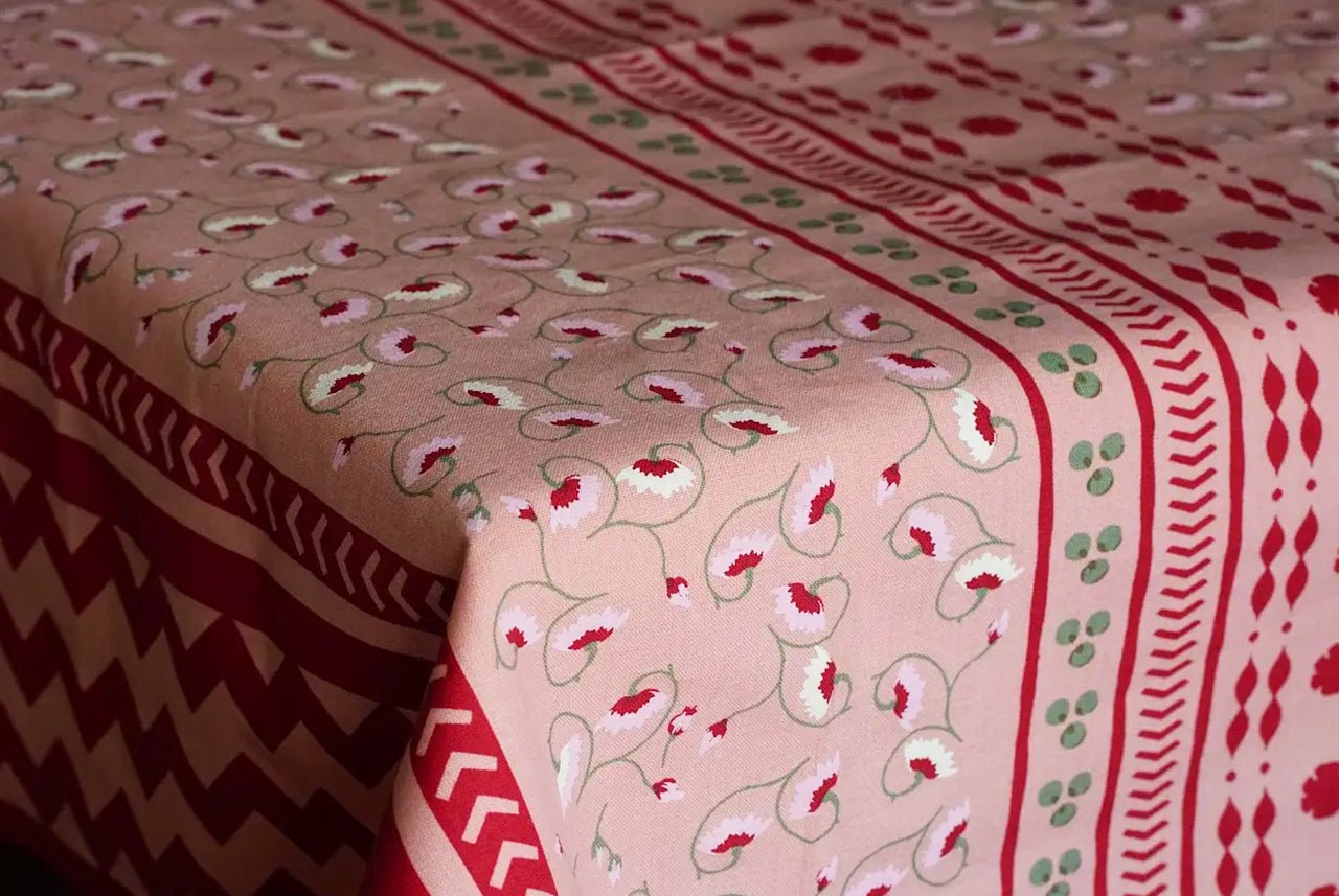La Leccia Zig-Zag Tablecloth in Dark Pink