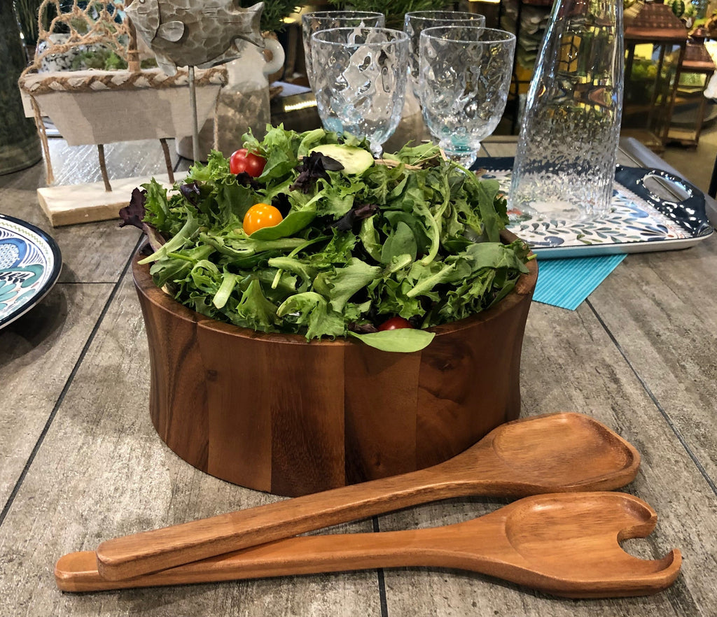 Large Acacia Salad Bowl with Servers