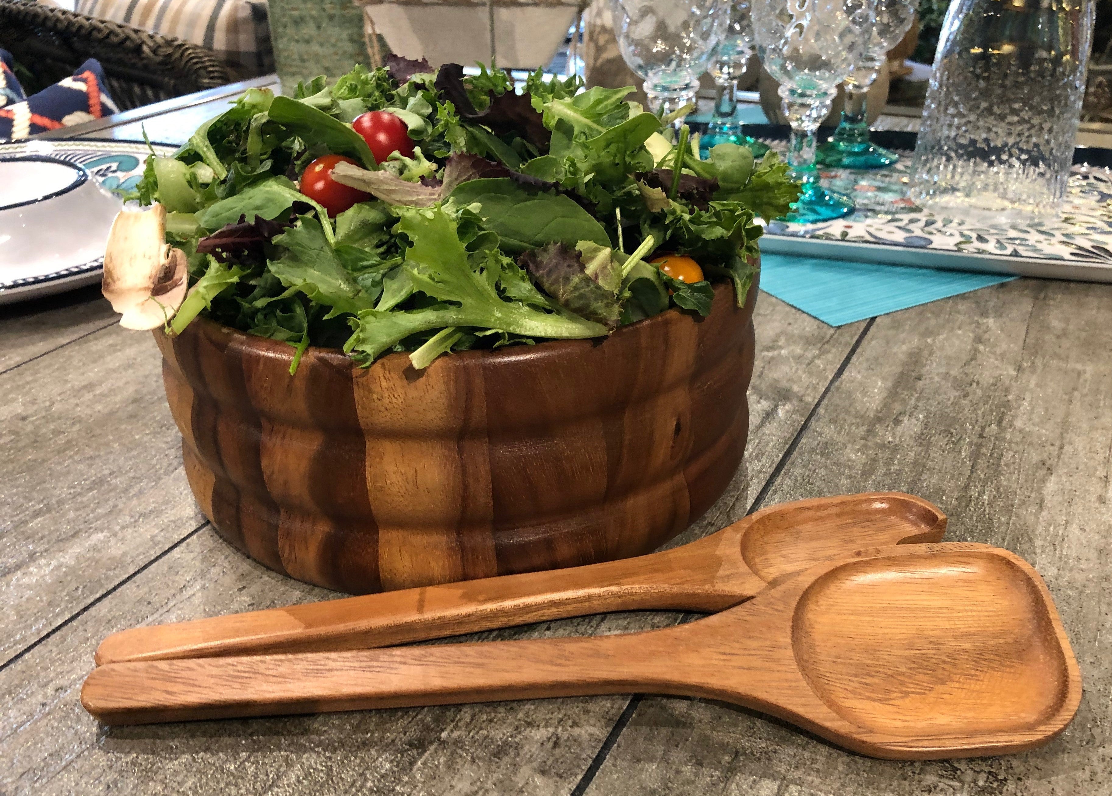 Large Acacia Salad Bowl with Servers