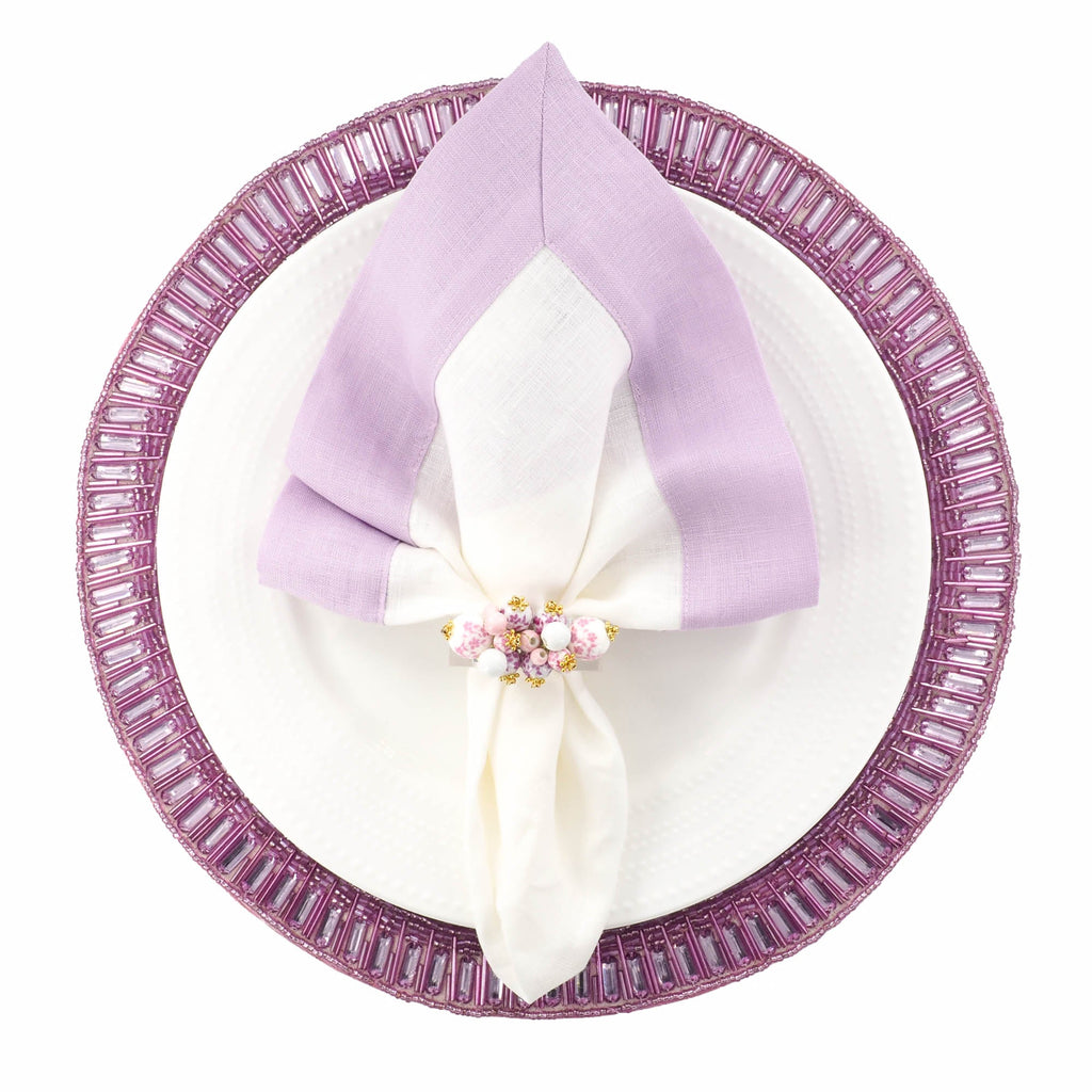 Lilac Linen Napkins with Double Sided Borders, Set of 4