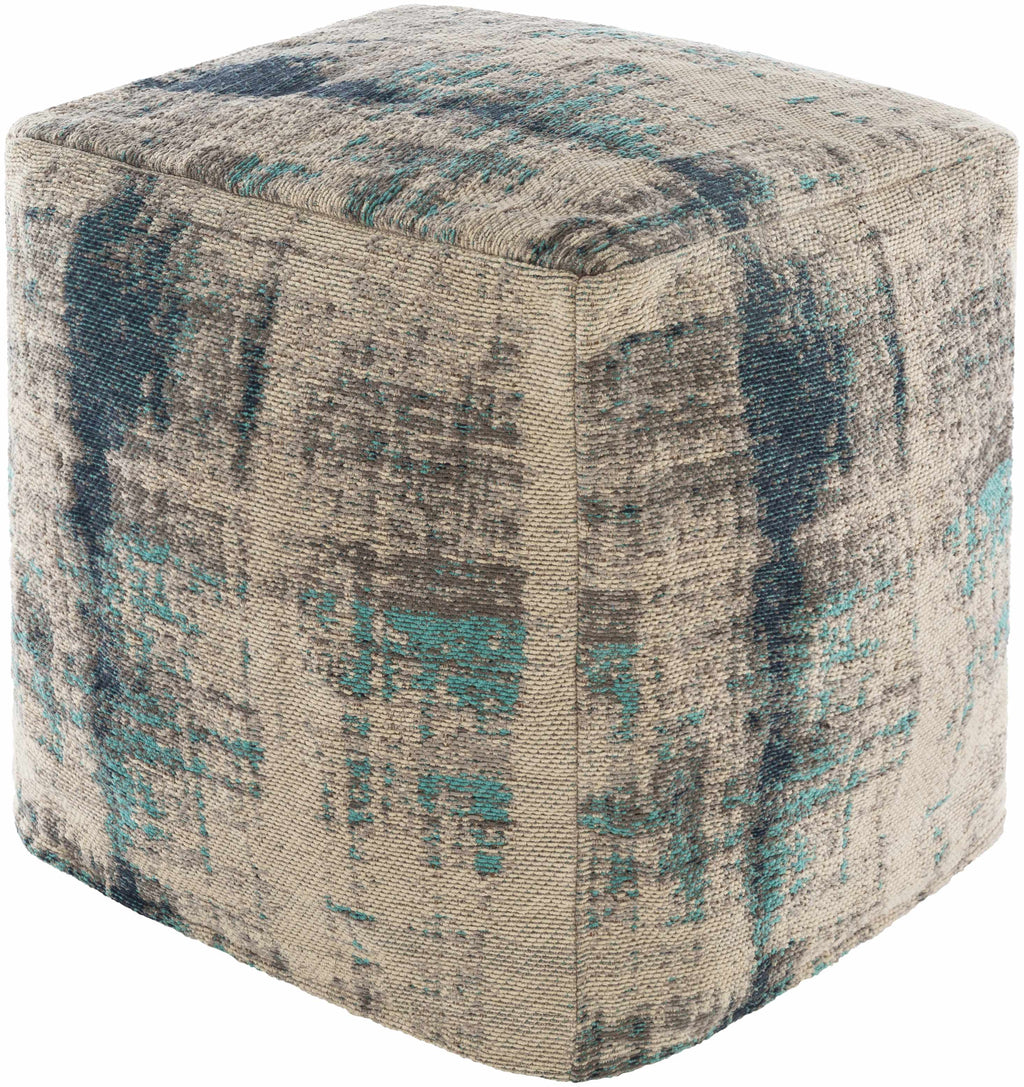 Albertville Aqua & Gray Jacquard Pouf