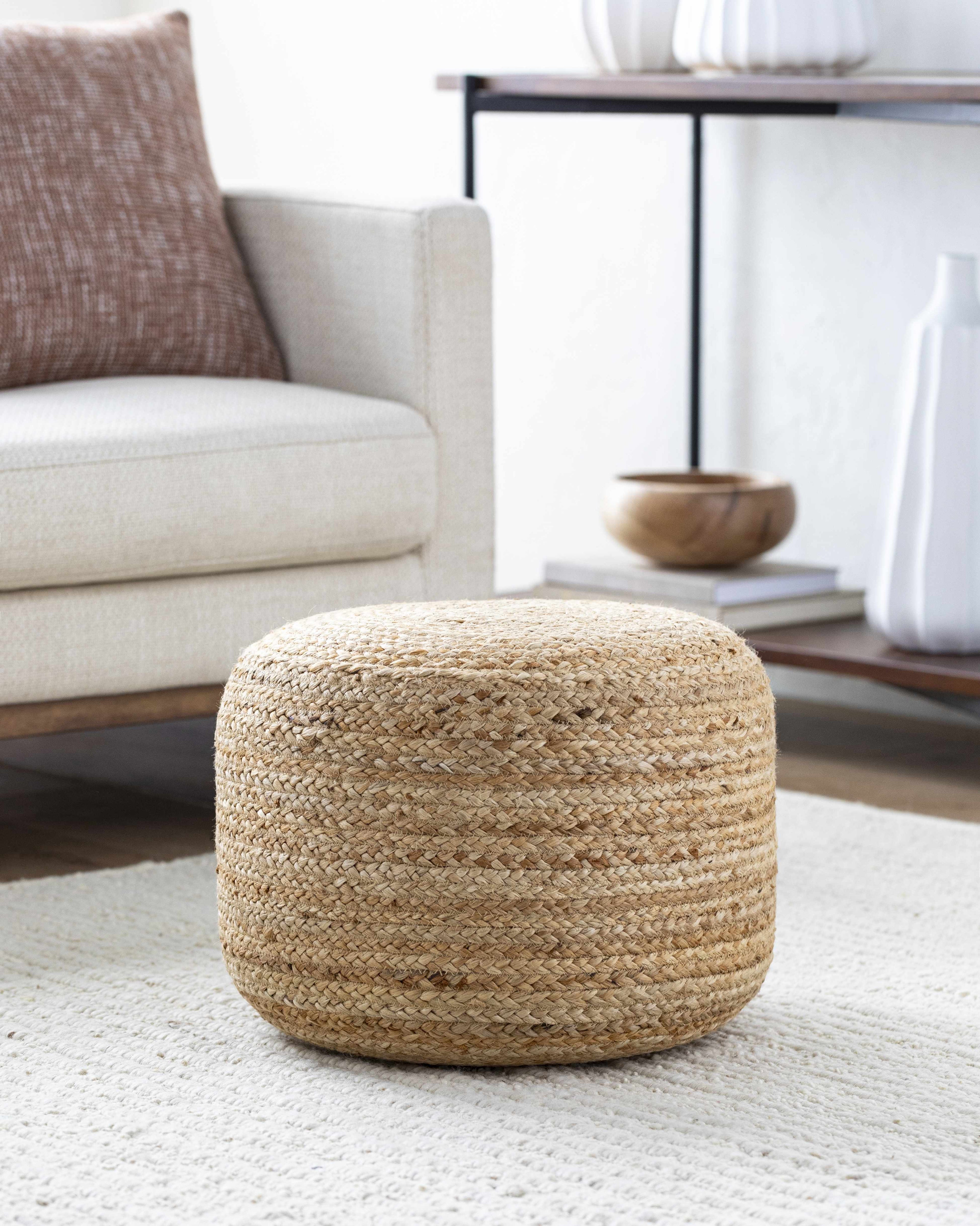 Lavertezzo Beige & Peach Knitted Jute Pouf