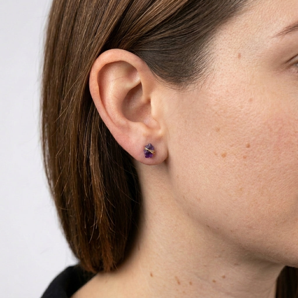 Raw Amethyst Comet Stud Earrings