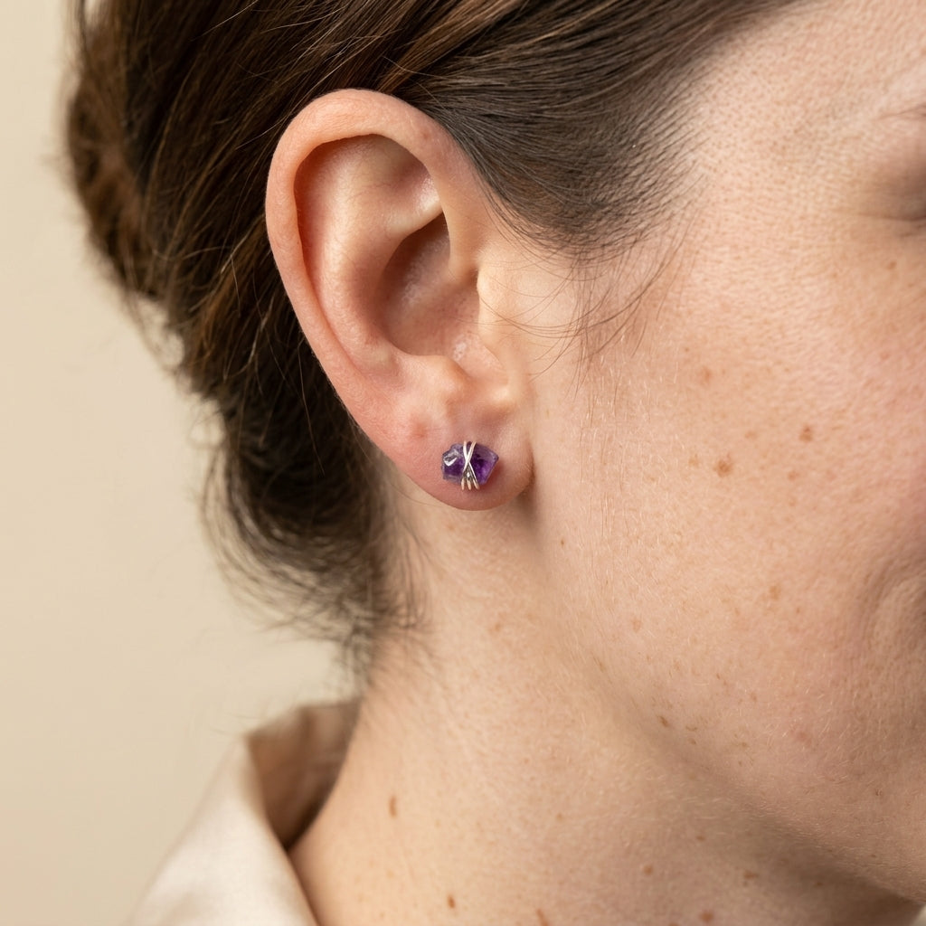 Raw Amethyst Comet Stud Earrings