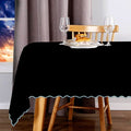 Scallop Embroidery Sateen Cotton Solid Table Cloth - Black