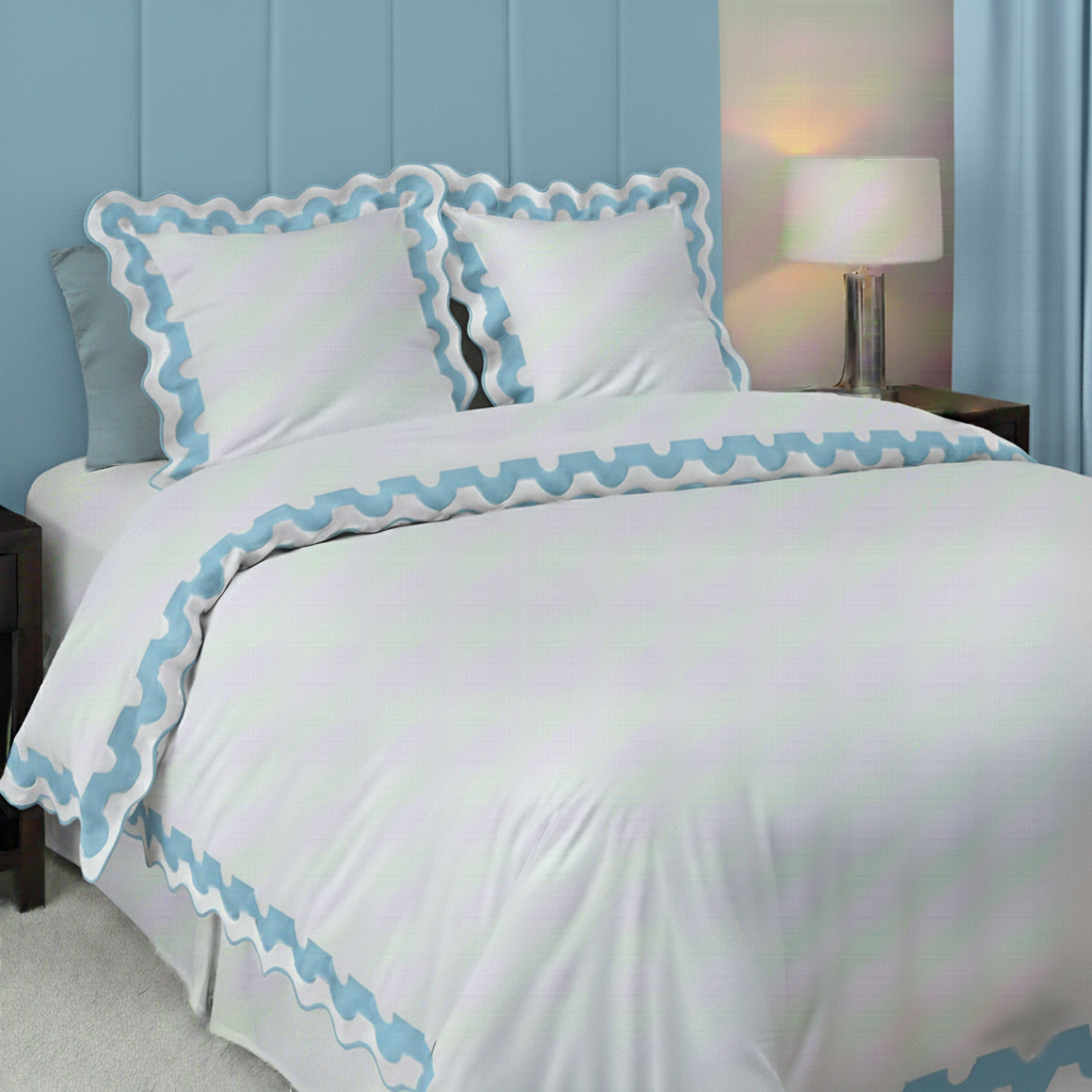 400TC U Shape Applique Scalloped Embroidery Cotton Duvet Cover Set