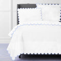 Allena 400TC Cotton Scallop Embroidery Sateen Microcheck Duvet Cover Set