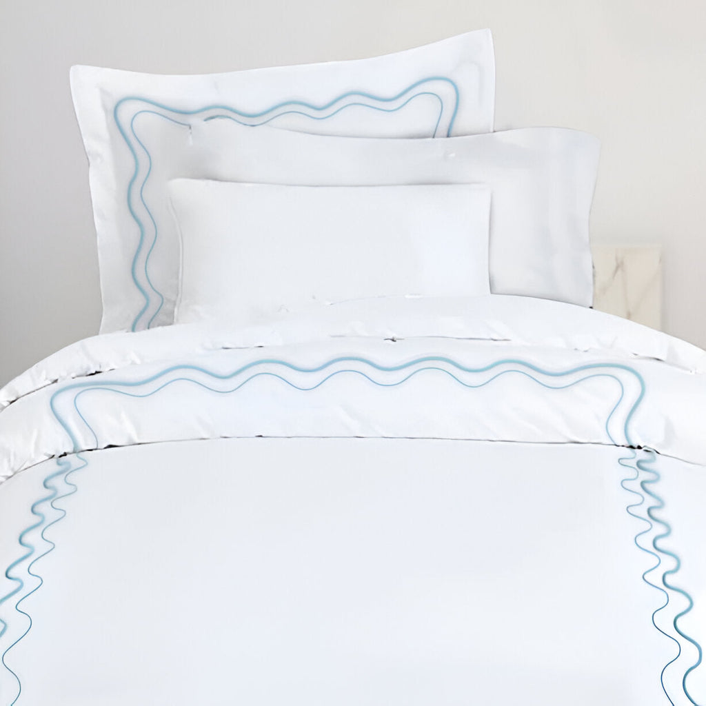 Double Wavy Embroidered Cotton Duvet Cover Set