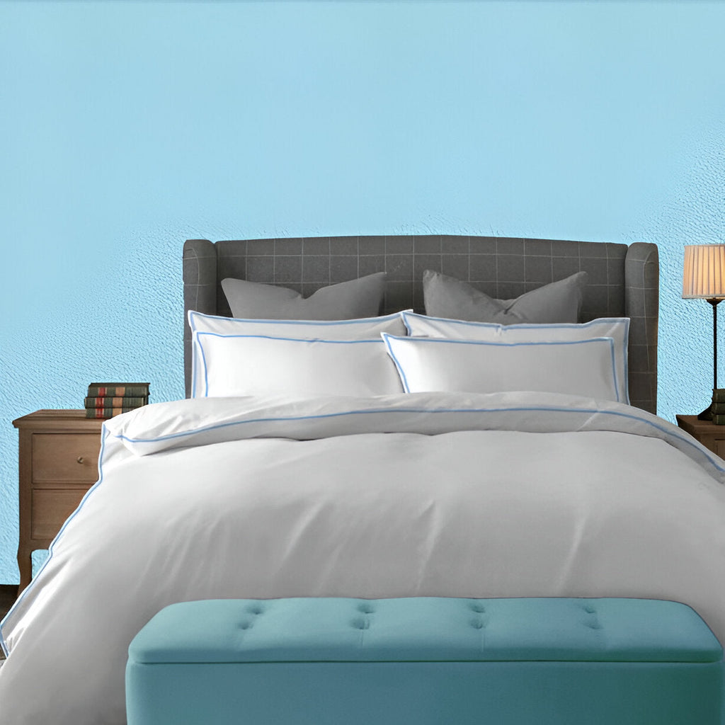 400TC Embroidery Cotton Sateen Solid Duvet Cover Set