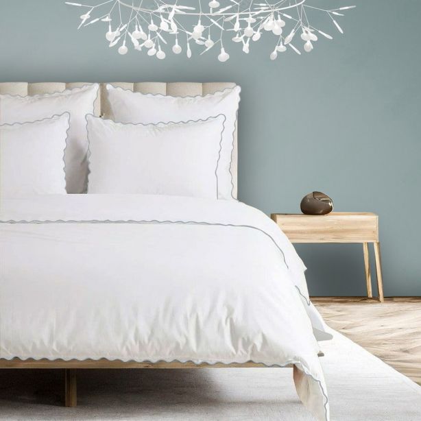 400TC Cotton Sateen Scallop-Embroidery Duvet Cover Set
