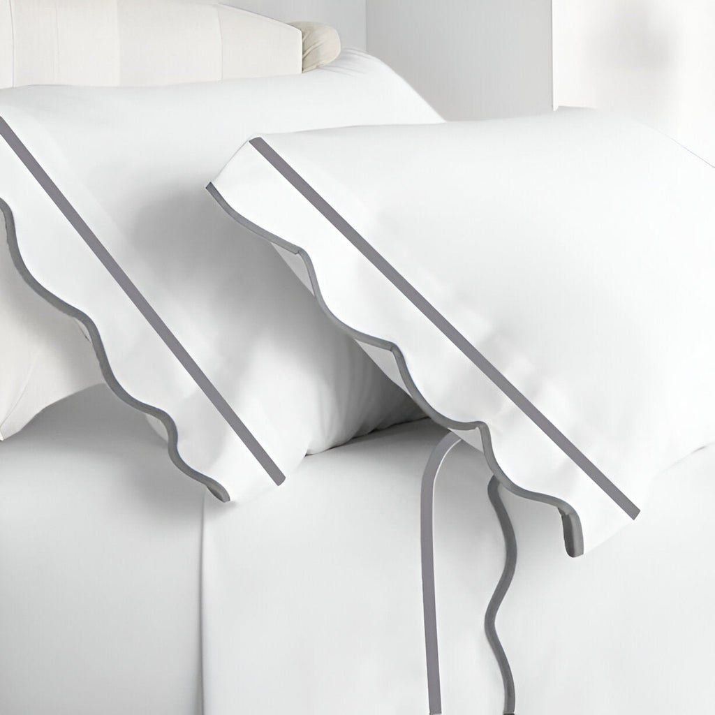400TC Cotton Scallop Embroidery & Border Sateen Solid Pillowcases (Set Of 2)
