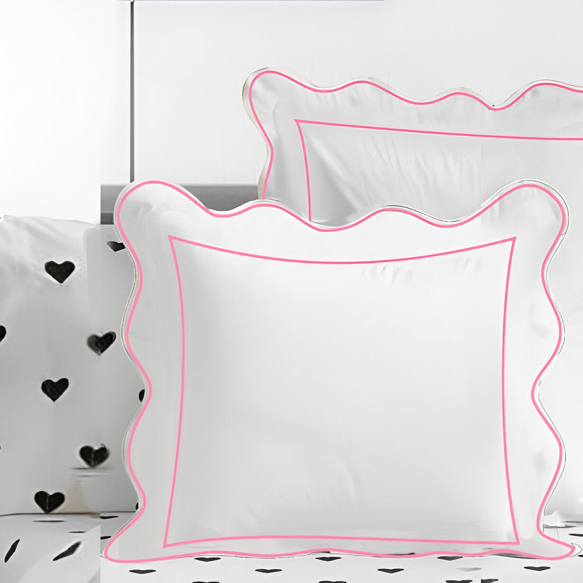 400TC Cotton Scallop Embroidery & Border Sateen Solid Euro Sham