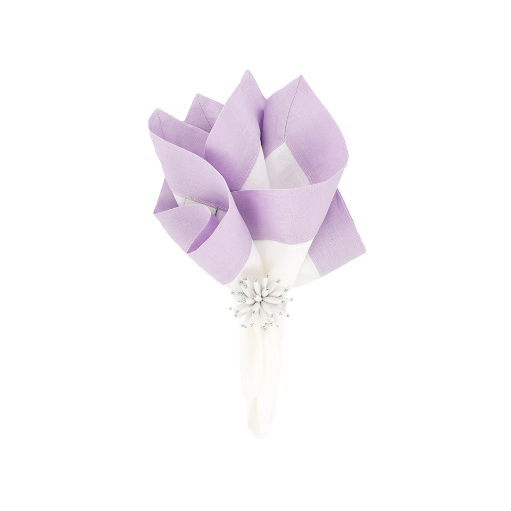 Lilac Linen Napkins with Double Sided Borders, Set of 4