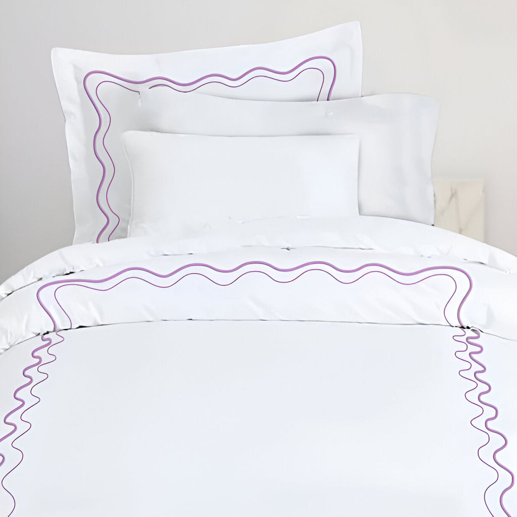 Double Wavy Embroidered Cotton Duvet Cover Set