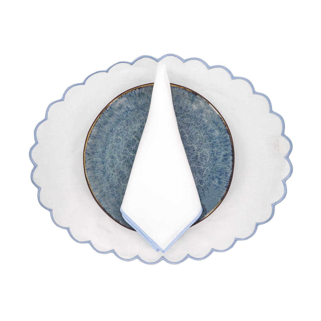 Linen Napkins With Blue Stitch Edges, Set of 4
