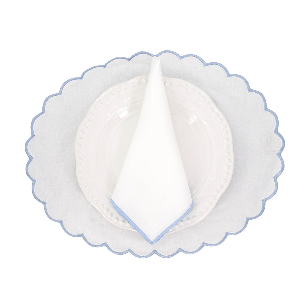 Linen Napkins With Blue Stitch Edges, Set of 4