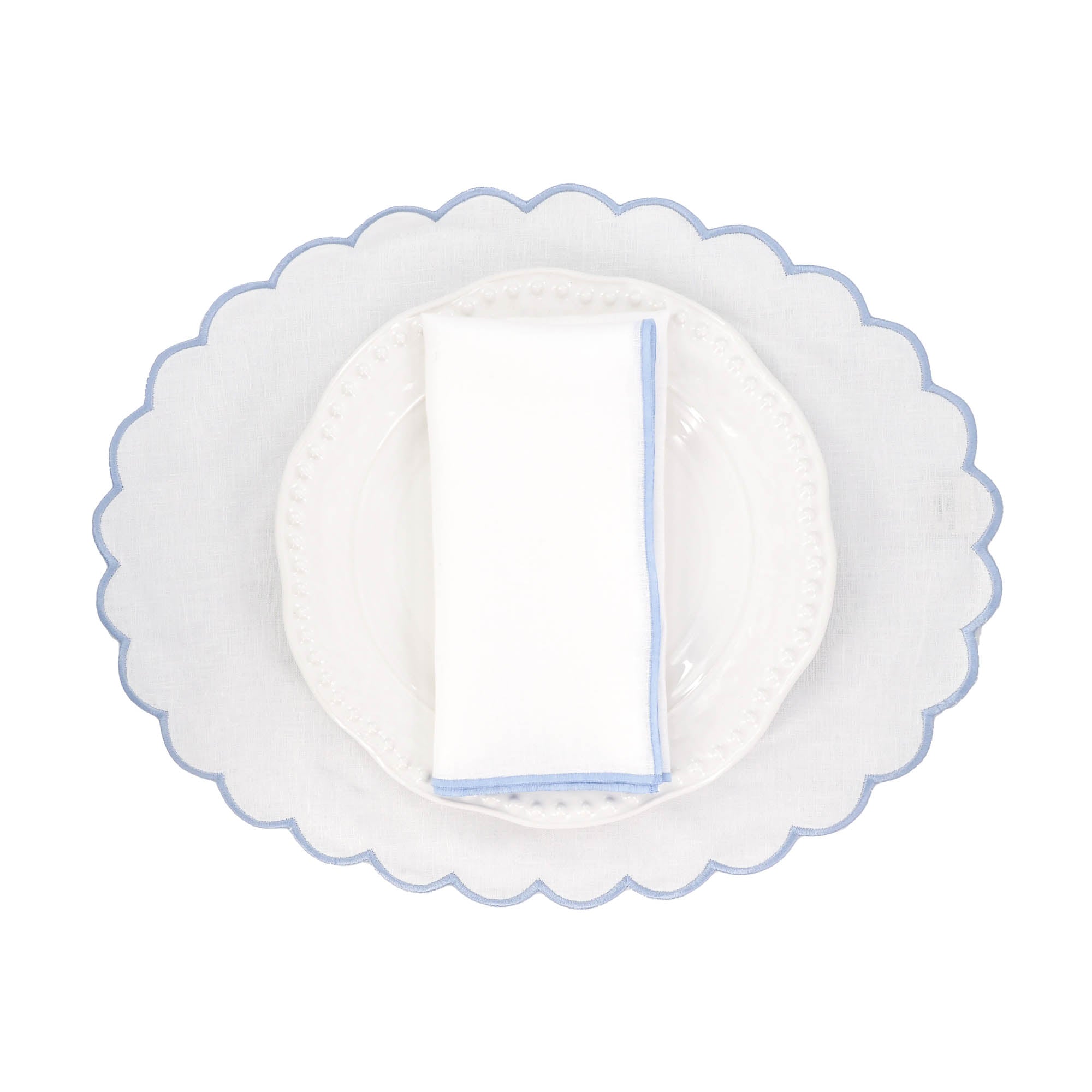 Linen Napkins With Blue Stitch Edges, Set of 4