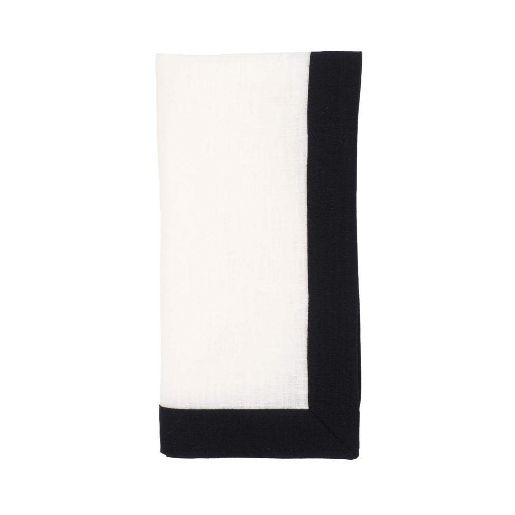 Linen Napkins With Black Borders, Set of 4
