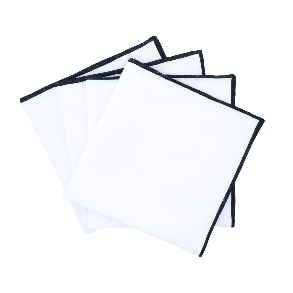 Linen Napkins With Black Stitch Edges, Set of 4
