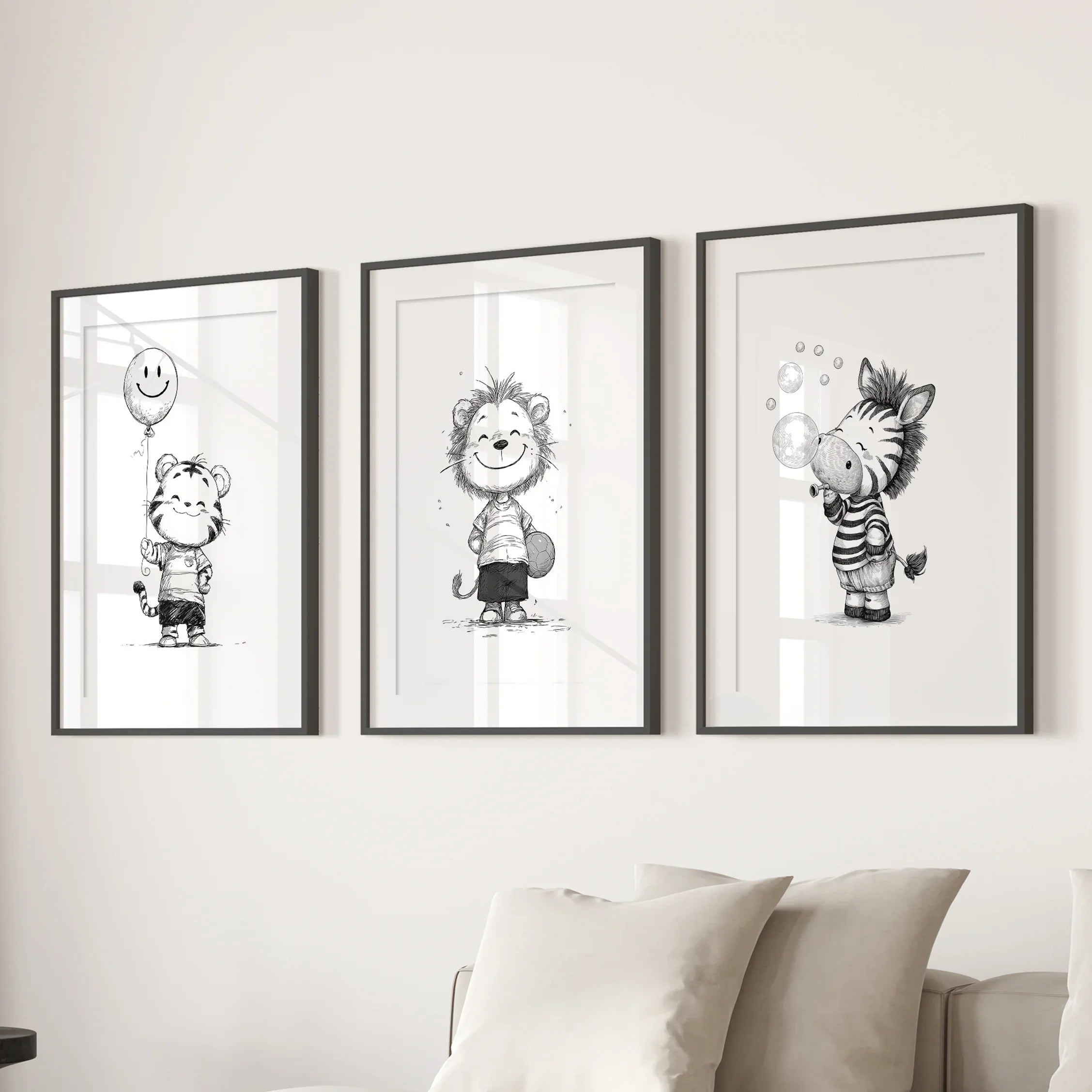 Black & White Safari Nursery Wall Art Set