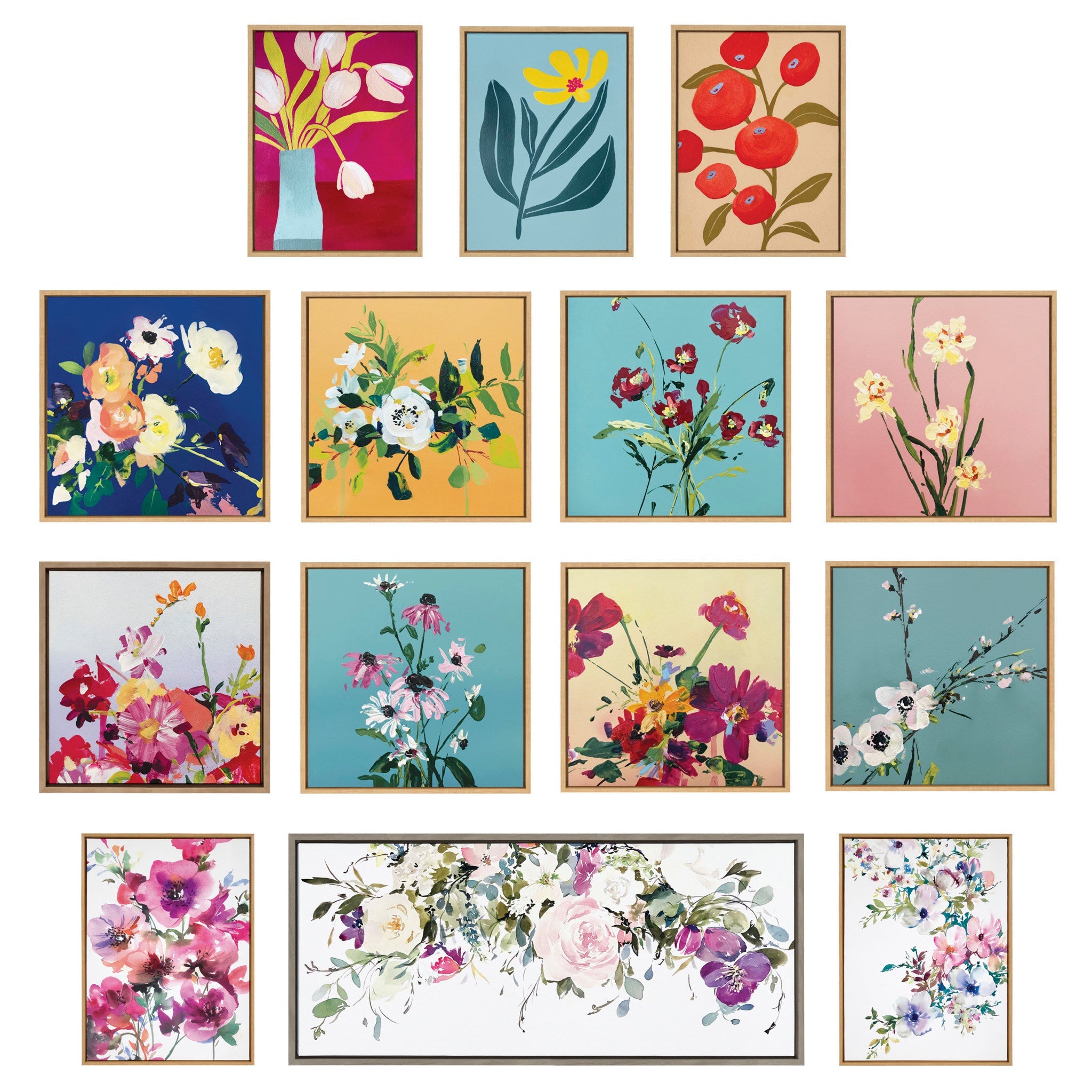 Sylvie Ink Wash Floral Left and Right Framed Canvas by Emma Daisy