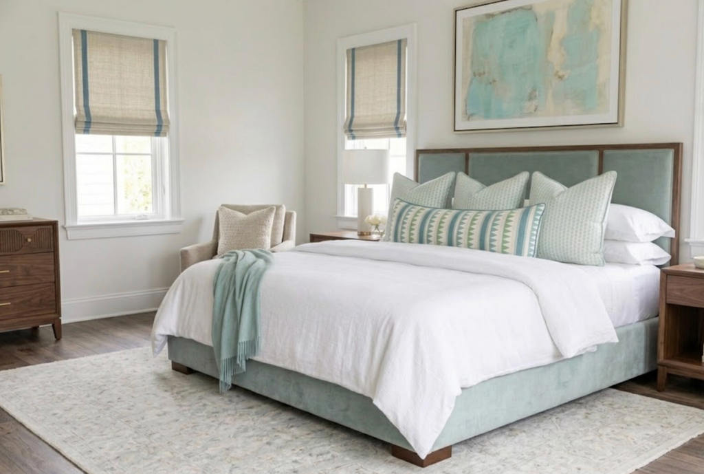 Lomita Striped Pillow Cover in Green and Blue, Thibaut Pillows