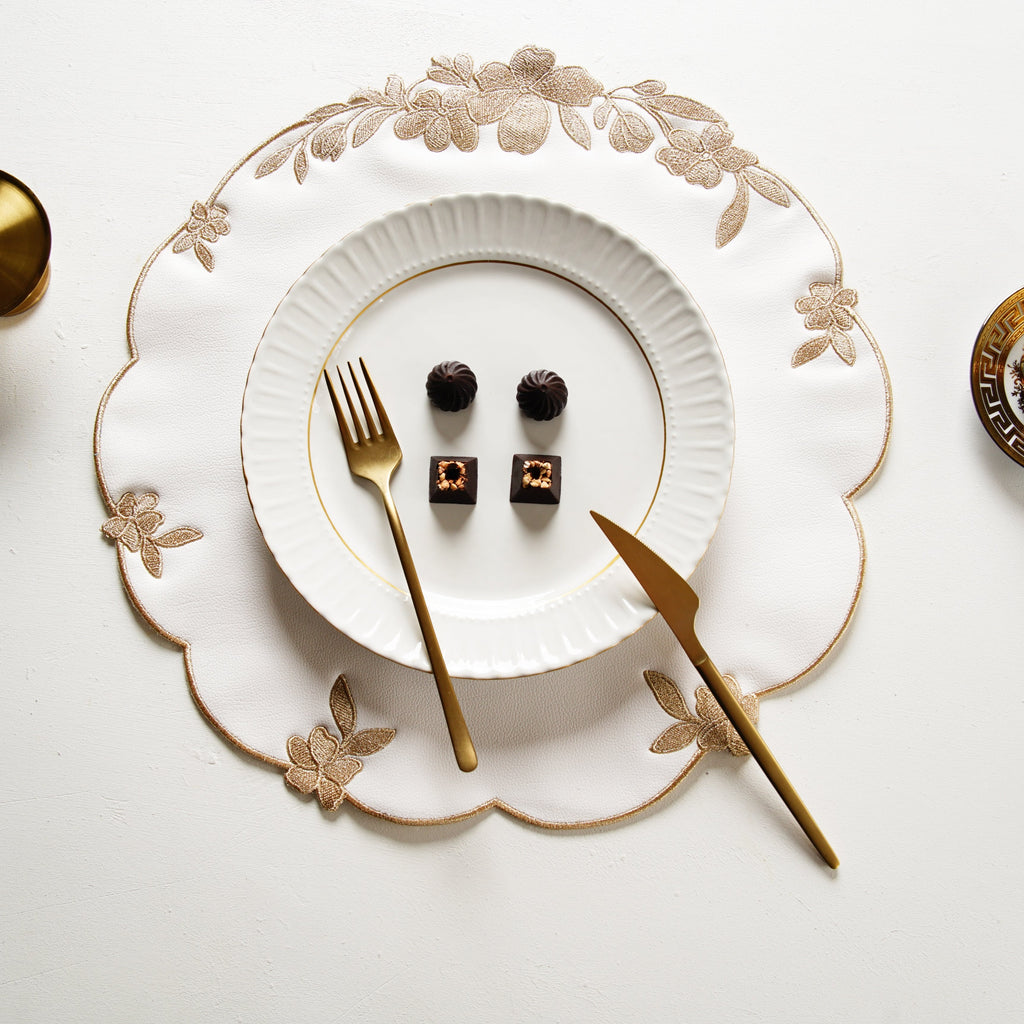 LOTUS WHITE GOLD ROUND FAUX LEATHER PLACEMAT (Set Of 4)