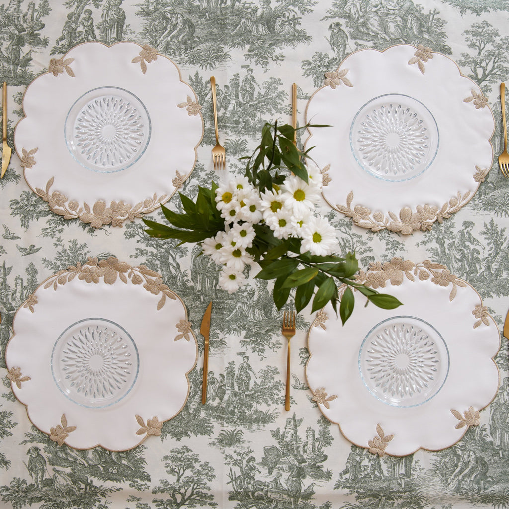 LOTUS WHITE GOLD ROUND FAUX LEATHER PLACEMAT (Set Of 4)