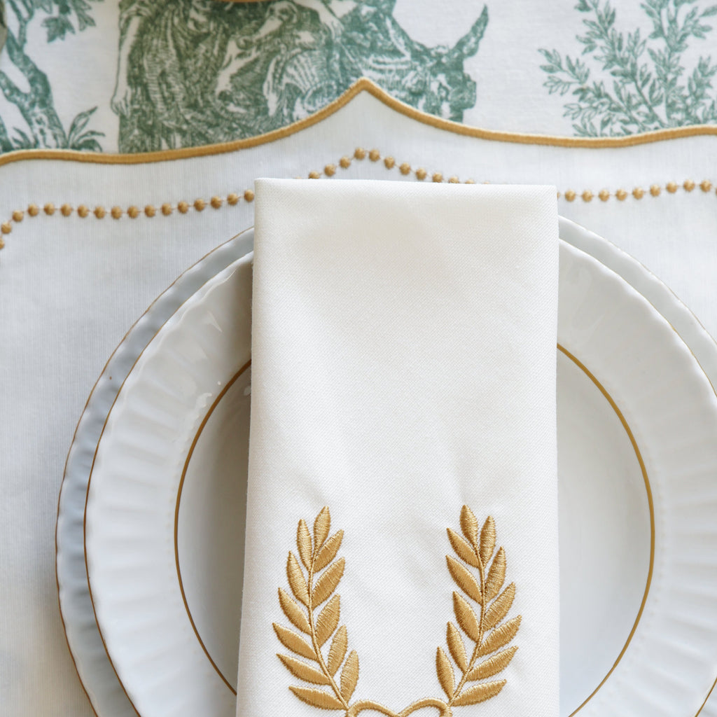 LUNA IVORY GOLD TRIM PLACEMAT & NAPKIN SET (Set Of 4)