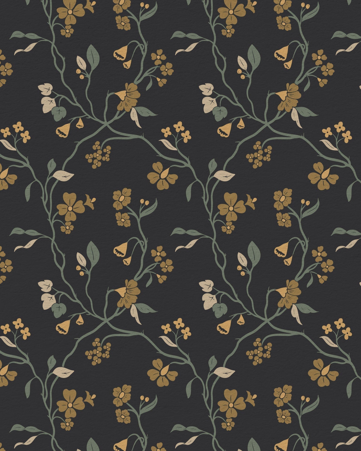 Lunaria Vine Wallpaper in Iron Slate