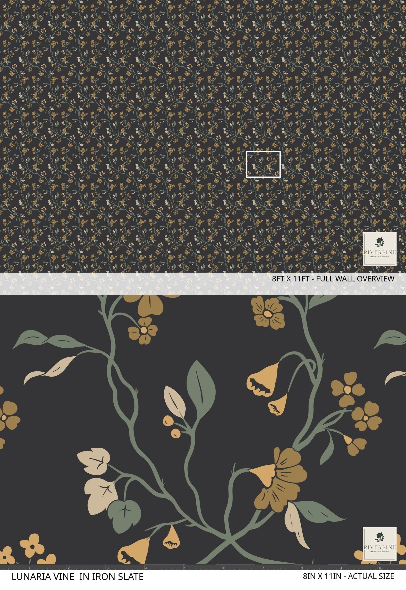 Lunaria Vine Wallpaper in Iron Slate